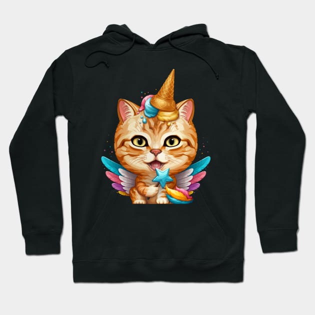 Orange Tabby Cat Ice Cream Unicorn Hoodie by stonemask